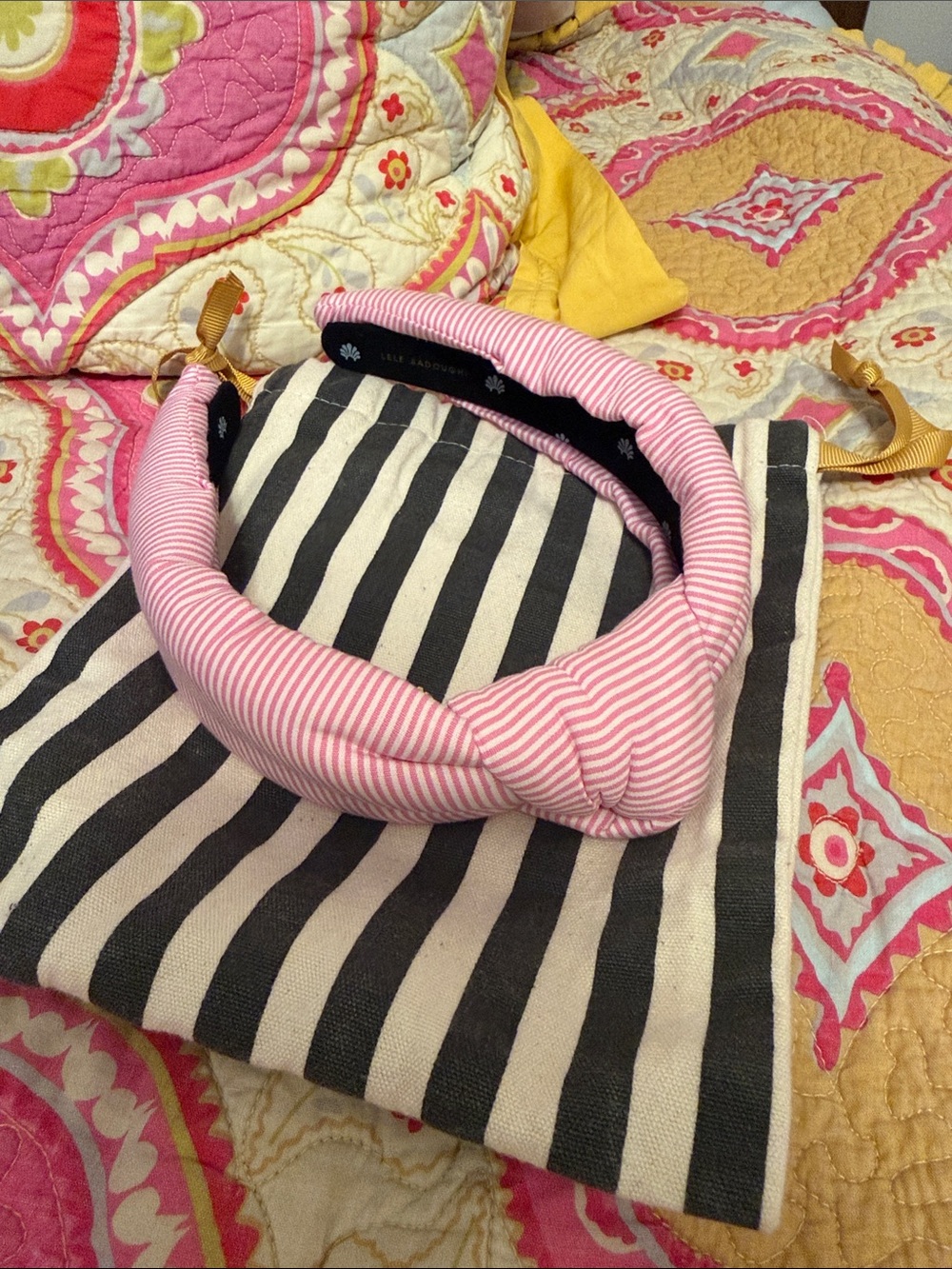 Lele Sadoughi Pink Striped Knot Headband